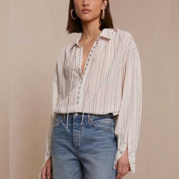 A.L.C. Carissa Long Sleeve Top in Lavender/Ivory Stripes Size 0 - Picture 1 of 13
